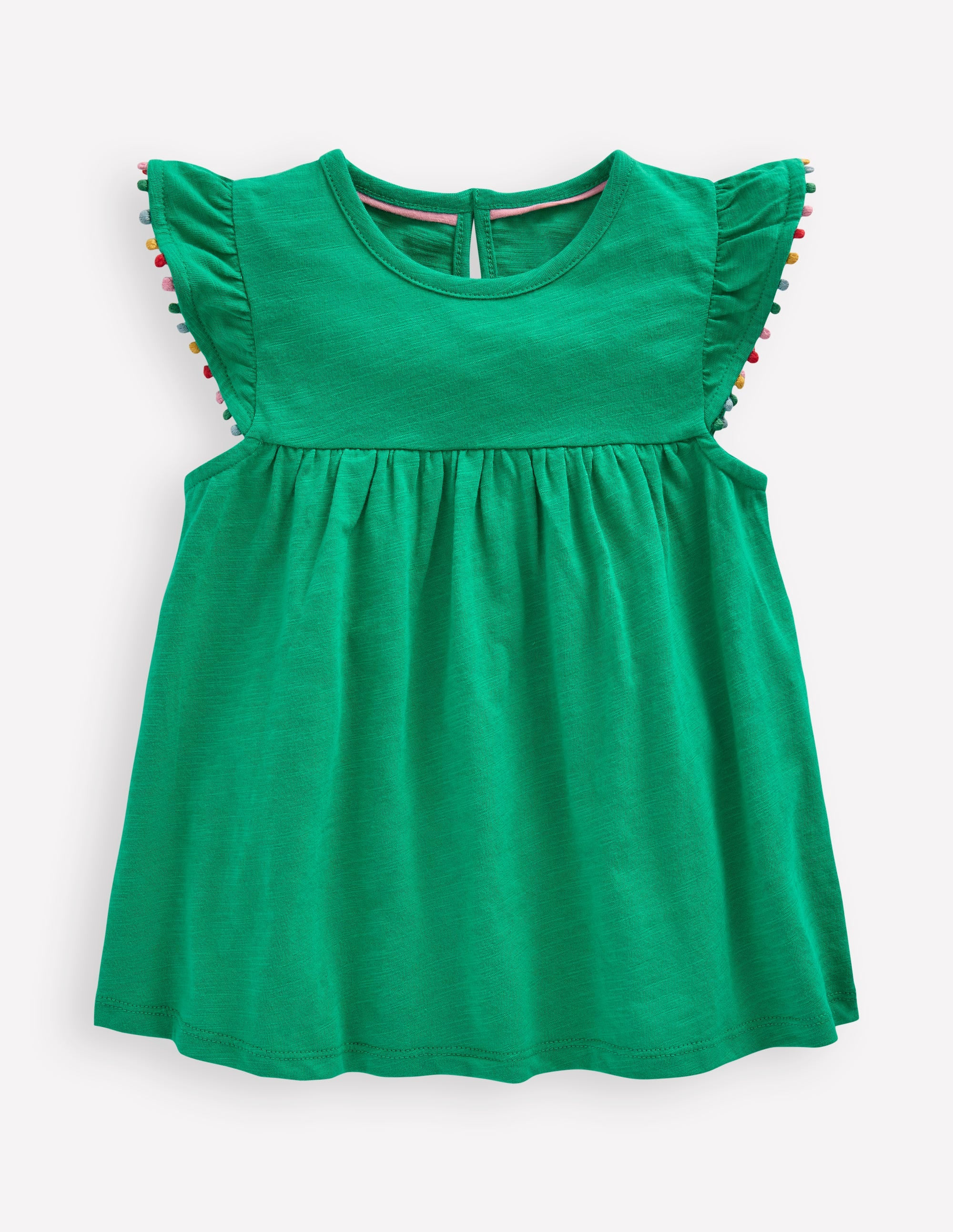 Frill Sleeve Pom Top-Bright Emerald | Boden (US)