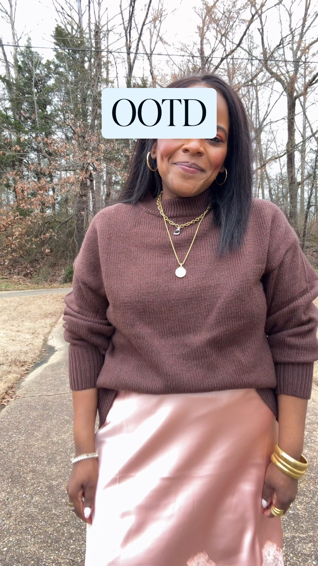 Monday ootd / chocolate brown sweater and blush pink lace skirt from @Tuckernuck - wearing the size xl. #tuckernucking 

#LTKMidsize #LTKgrwm #LTKootd