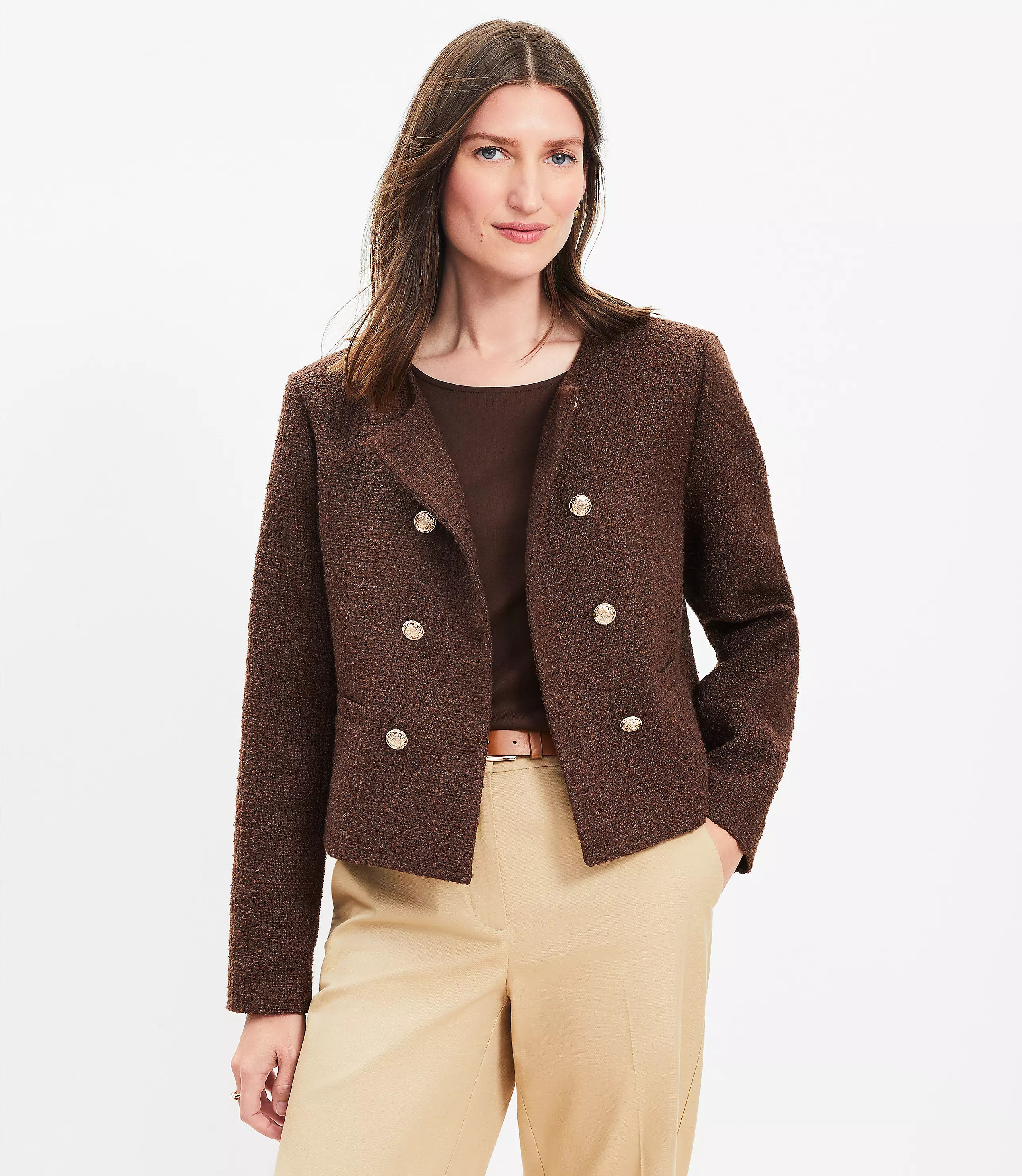 Tweed Double Breasted Jacket | LOFT