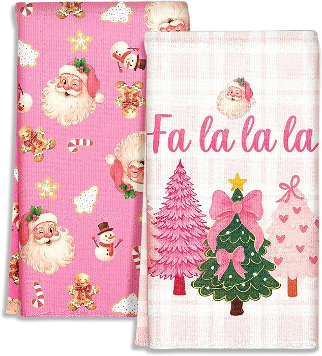 Pink Christmas Kitchen Towels - Christmas Theme 18x26 Inch Absorbent 2pcs Microfiber Dish Towels ... | Amazon (US)