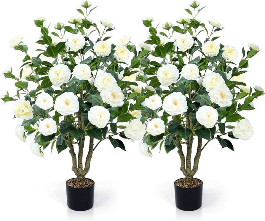 Artificial Camellia Tree 2 Pack 42" Faux Camellia Plant in Pot with 32 Blooming Flowers Fake Flow... | Amazon (US)