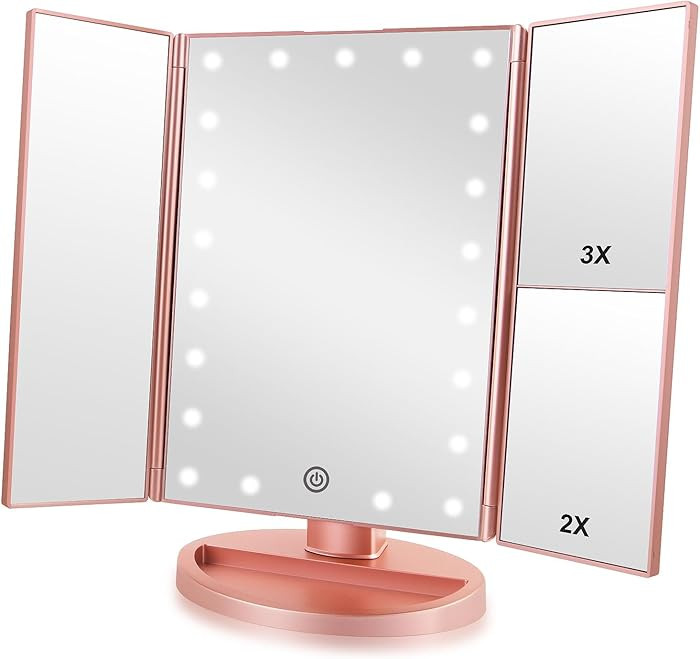 Trifold Makeup Mirror Vanity Mirror with Lights,1X 2X 3X Magnification,Touch Screen,180 Adjustabl... | Amazon (US)
