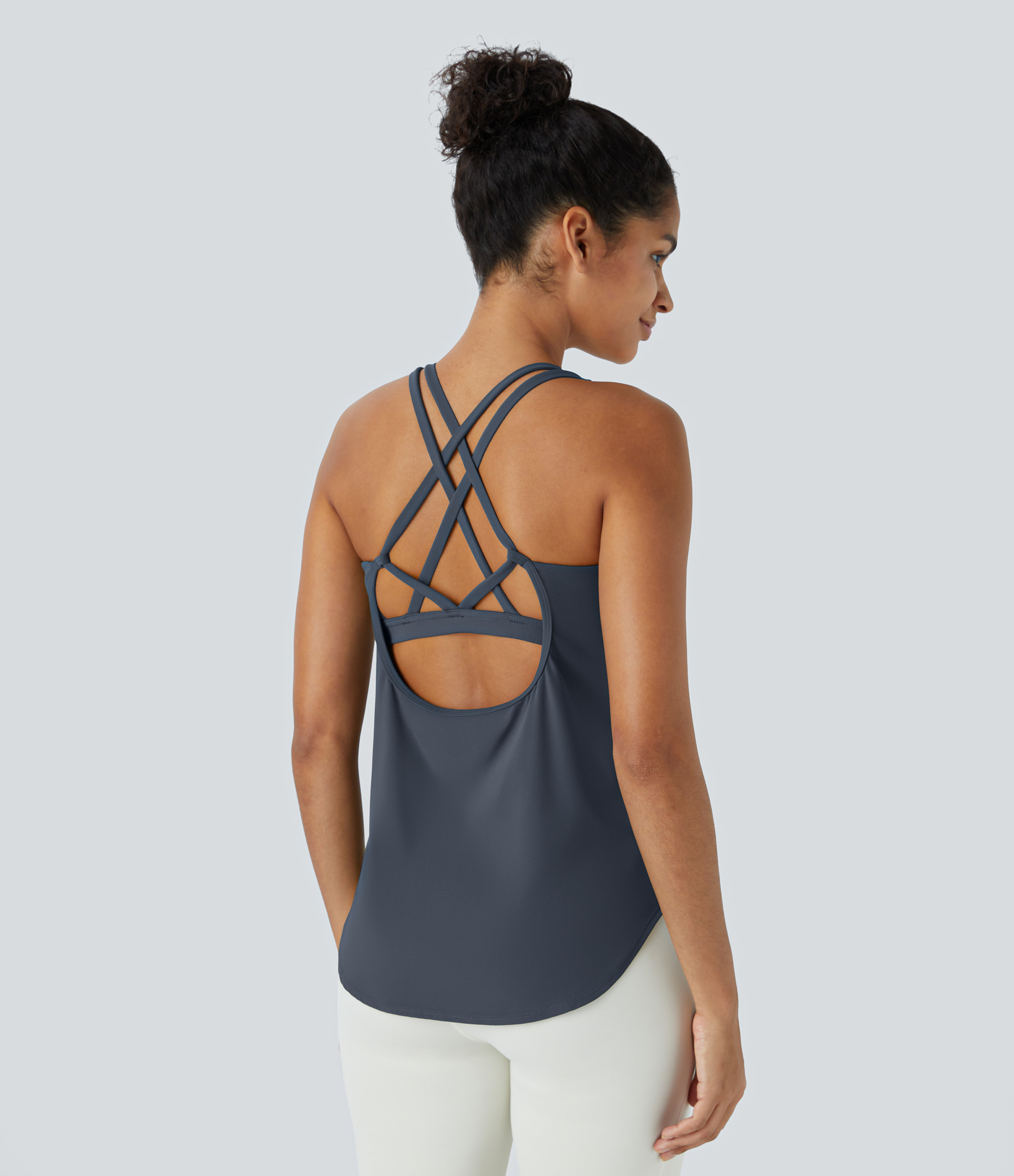 Halara Halara UltraSculpt™ Round Neck Curved Hem Workout Tank Top Tank Top - Silent Blue - XS golf tops halter top tunic tops sleeveless tops | HALARA