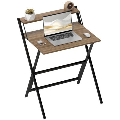 Small Folding Desk, 27.6 Inch Foldable Computer Desk with Monitor Shelf, Space Saving Portable Writing Table for Small Spaces, Home Office, Study, Eas | Wayfair North America