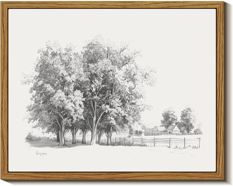 Amazon.com: InSimSea Framed Wall Art for Living Room Vintage Sketch Tree Art 8x10In | Black and White Sketch Botanical Wall Decor Bedroom Artwork Farmhouse Painting Pictures Countryside Prints Rustic Gallery: Posters & Prints | Amazon (US)