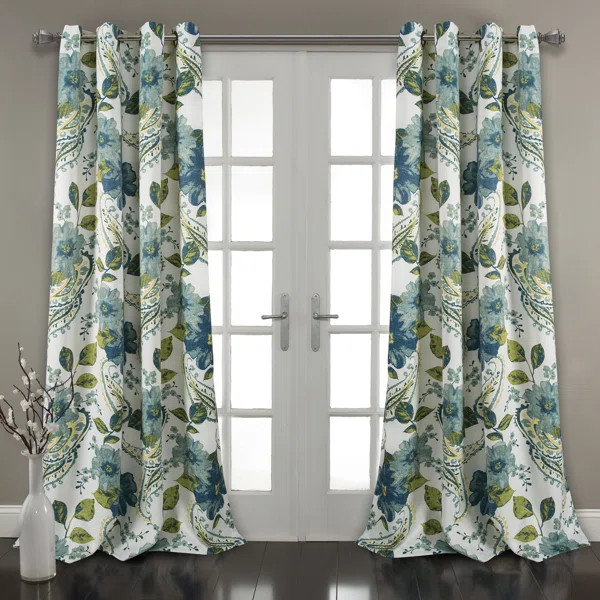 Merion Floral Room Darkening Thermal Curtain Panels (Set of 2) | Wayfair North America