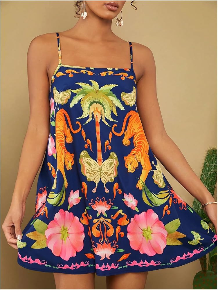 Floerns Women's Tropical Sleeveless Cami Dress Loose Holiday A Line Mini Dresses | Amazon (US)