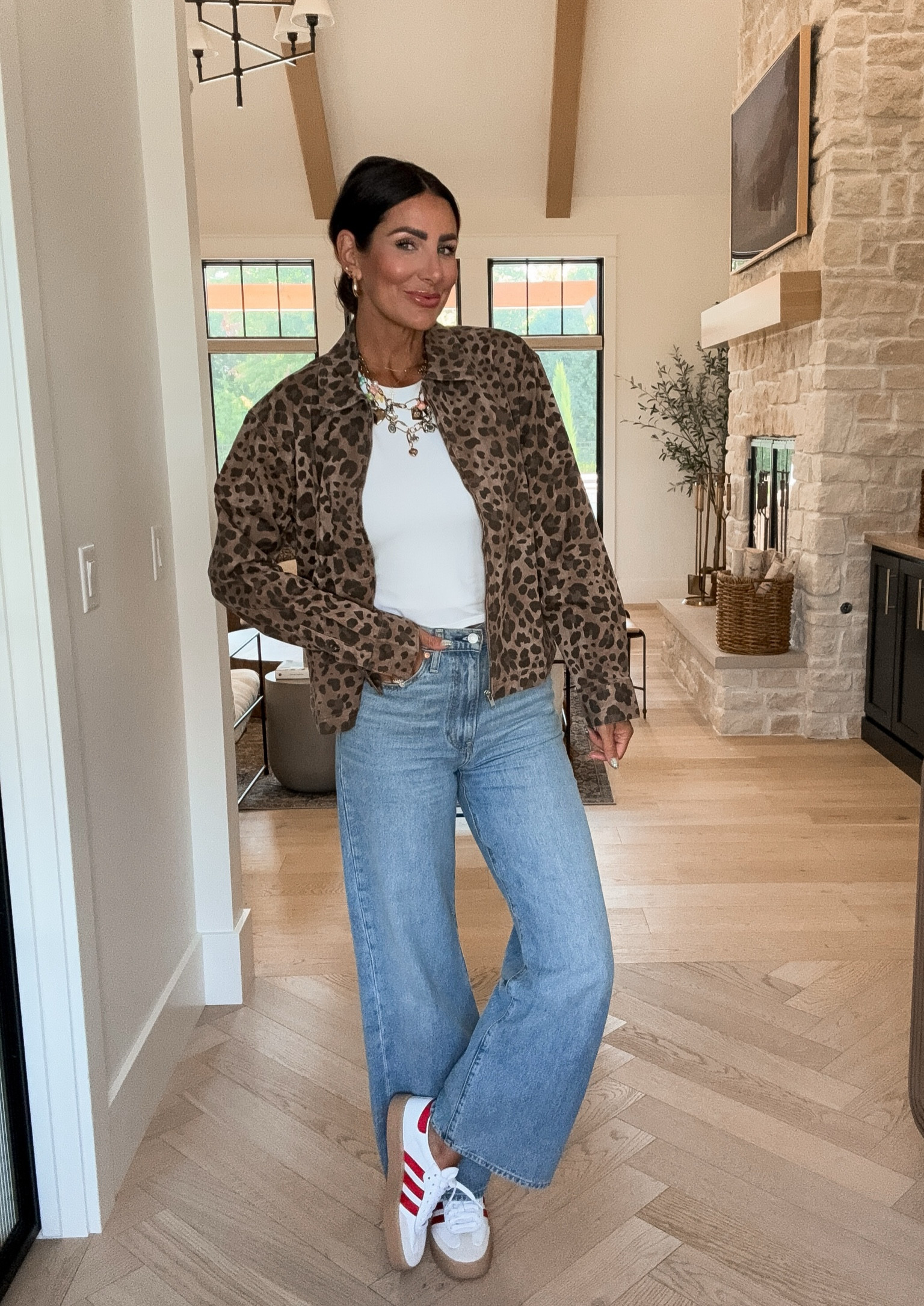 Leopard jacket | fall fashion | jeans | adidas sneakers | leopard outfit | charm necklace 
(Small jacket)

#LTKFindsUnder100 #LTKFindsUnder50 #LTKStyleTip