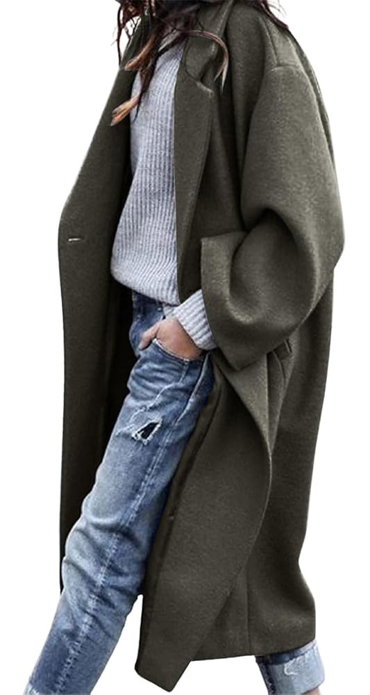 CHARTOU Women's Oversized Notched Collar Wool Blend Single Breast Midi Long Trench Coat | Amazon (US)