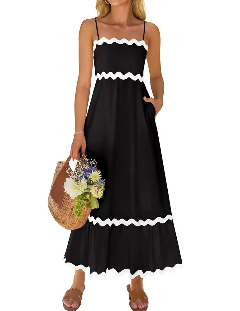 ZESICA Women's 2025 Summer Spaghetti Straps Sleeveless Backless Sundress Flowy Smocked Lace Swing... | Amazon (US)