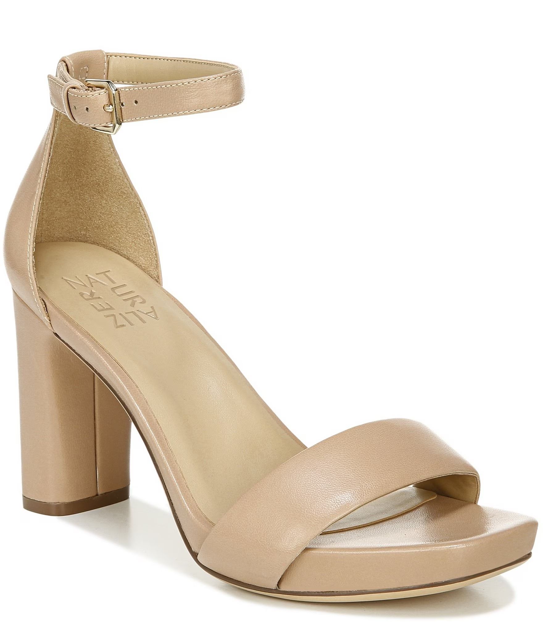 Joy Ankle Strap Metallic Leather Square Toe Block Heel Dress Sandals | Dillard's