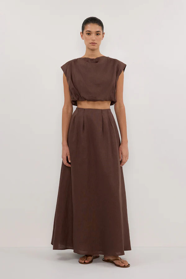 AMY CHOC LINEN BUBBLE TOP | DISSH