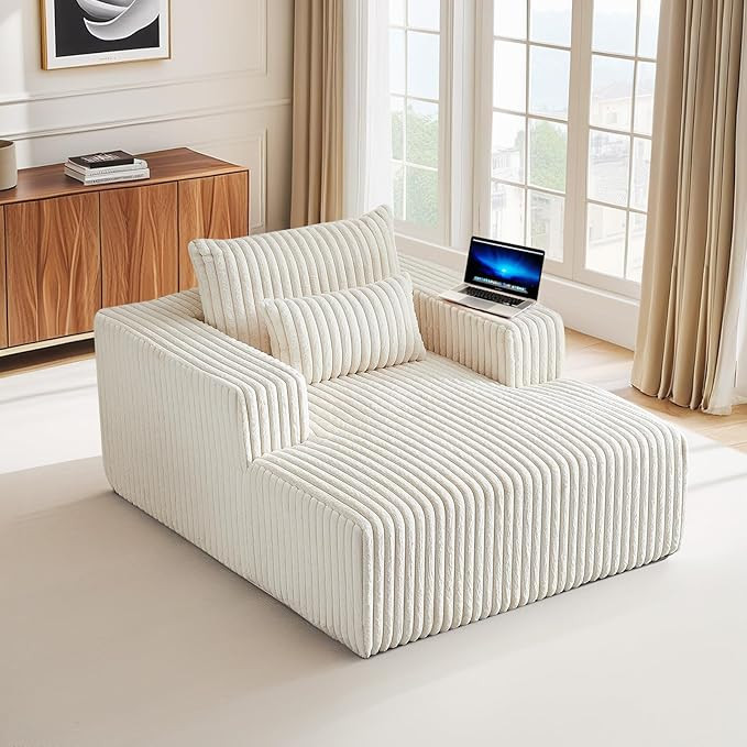 Oversized Chaise Longue Chair Indoor, Modern 48.5-inch Upholstered Corduroy Deep Seat Single Clou... | Amazon (US)