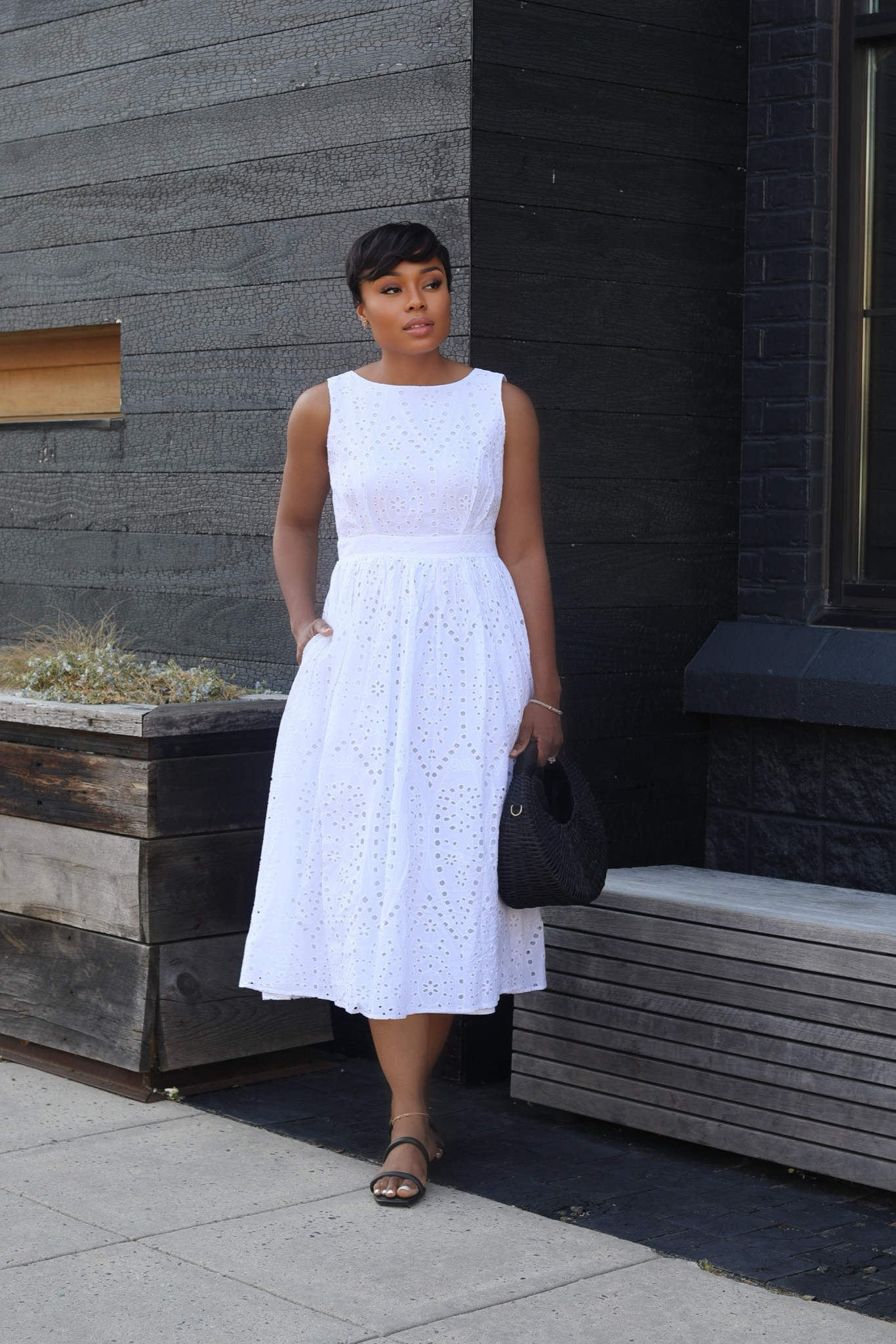 White midi 2025 eyelet dress