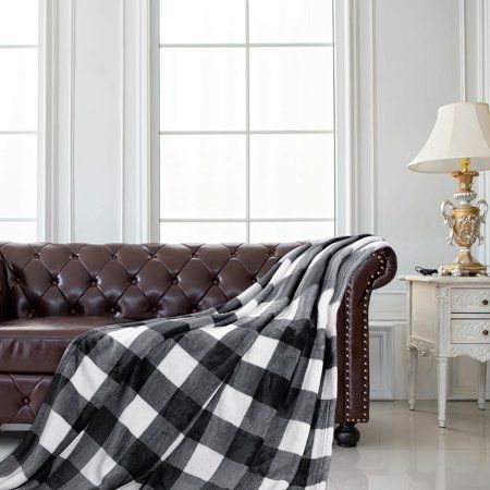 PiccoCasa Decorative Checkered Buffalo Plaid Flannel Fleece Throw Blanket Black and White Throw (50  | Walmart (US)