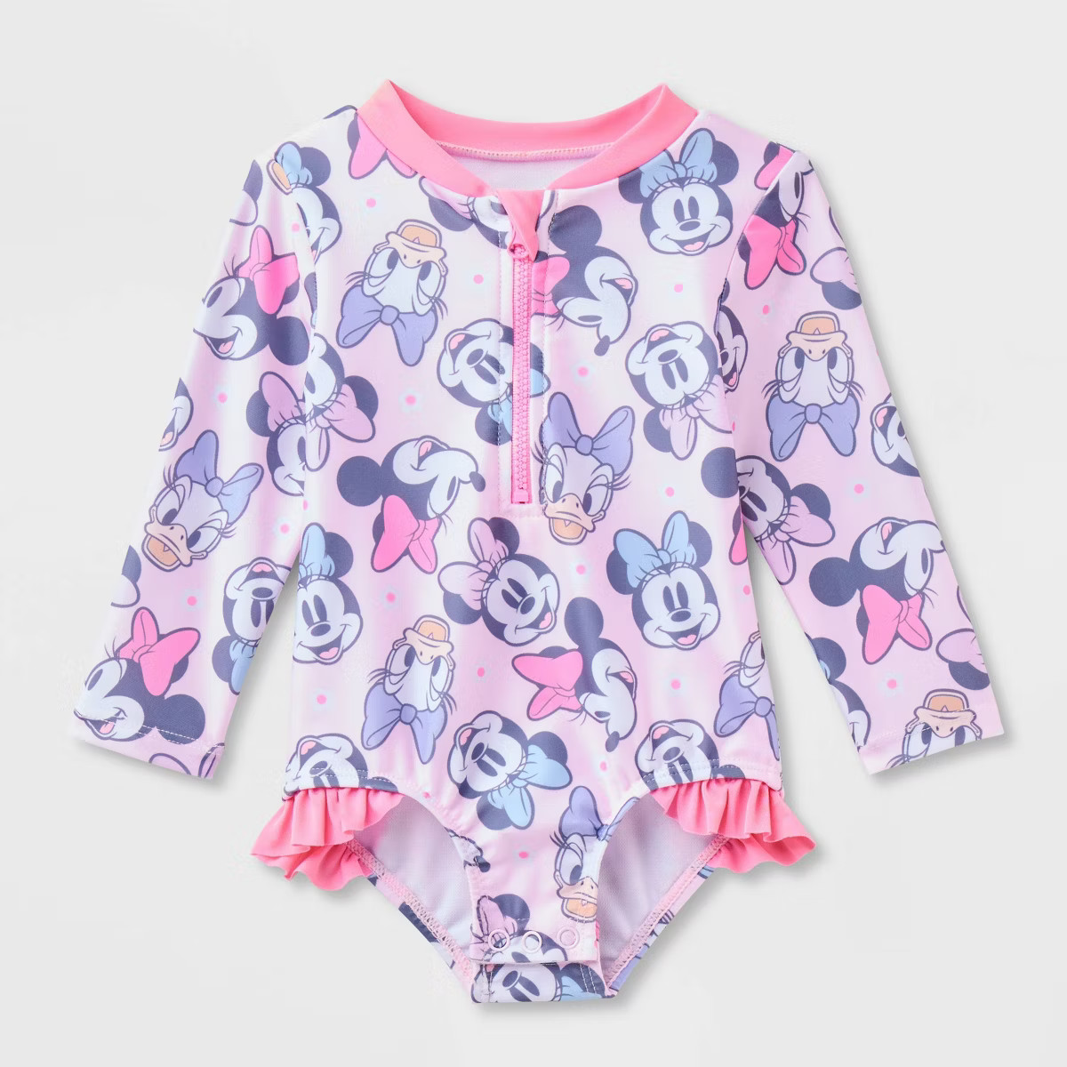 Baby Girls' Disney Minnie & Daisy Long Sleeve One Piece Rash Guard - Pink | Target