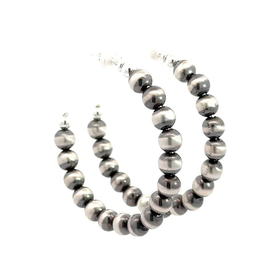 Sterling Silver Navajo Pearl Style Hoop Earrings for Women Beaded Western Jewelry Handmade in the... | Amazon (US)