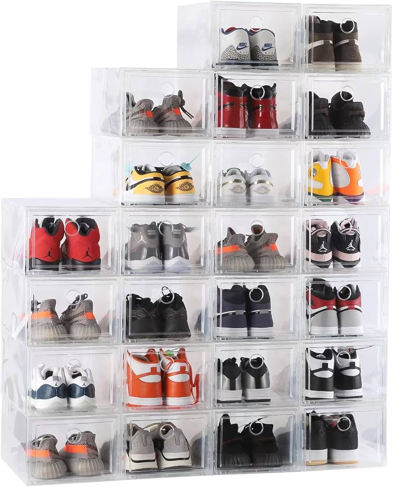 MUKIRAN HOME 24 Pack Shoe Storage Boxes, Shoe Box Clear Plastic Stackable, Drawer Type Front Open... | Amazon (US)