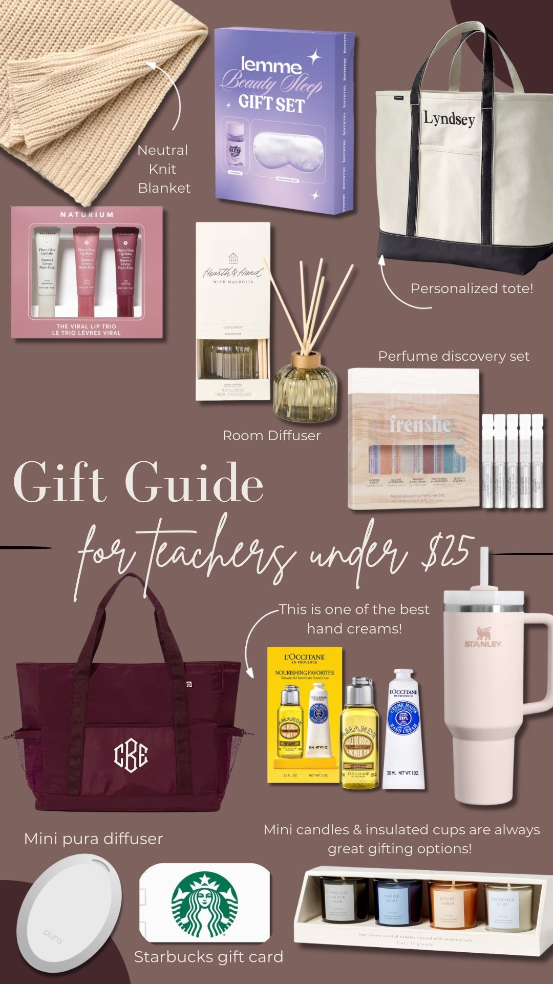 Unique gifts for teachers under $25! 
Cozy blankets, Stanley, gift cards, personalized teacher tote bag, room diffusers, candle sets and more! 

#LTKselfcare #LTKGiftGuide #LTKFindsUnder50
