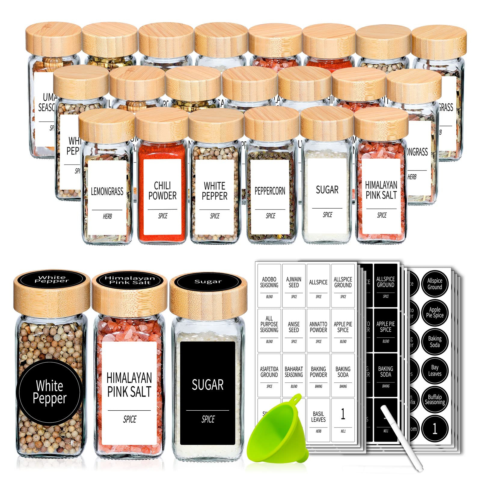 Churboro 48 Spice Jars with Labels- Spice Jars with Bamboo Lids - 4 Oz Glass Spice Containers wit... | Amazon (US)