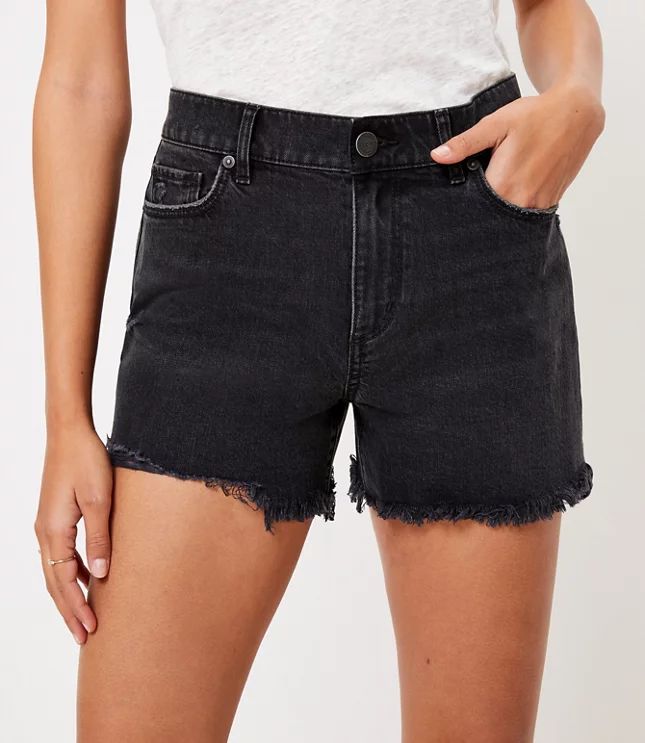 The High Waist Cut Off Denim Short in Washed Black | LOFT | LOFT