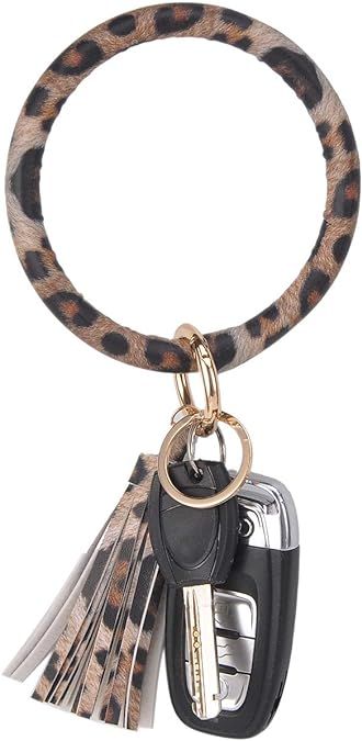 Coolcos Wristlet Keychain Bracelet Bangle Keyring - Large Circle Key Ring Leather Tassel Bracelet... | Amazon (US)
