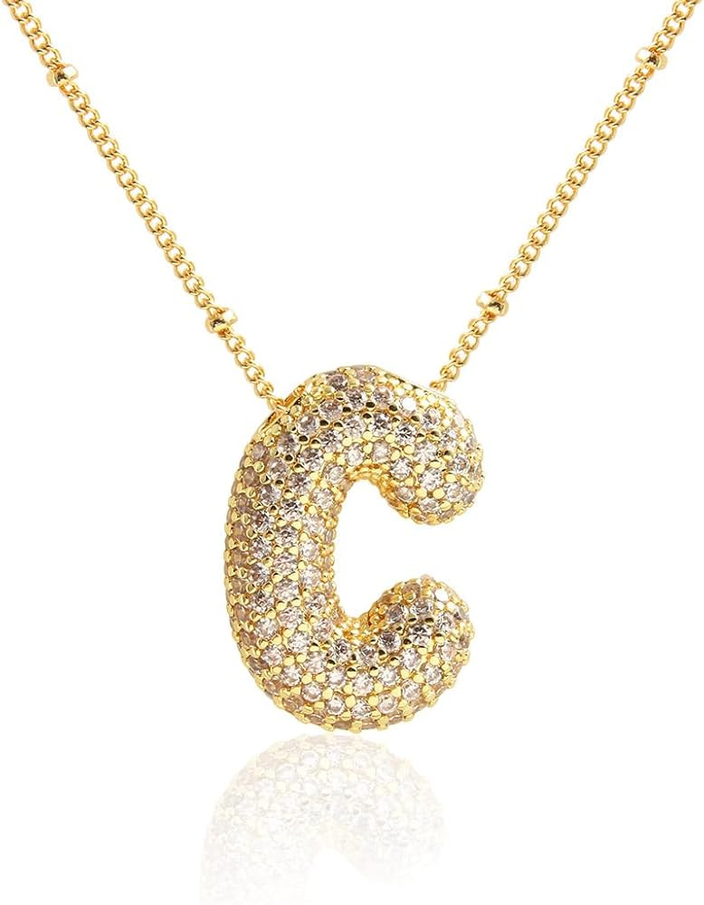 18k Gold Plated Dainty Cubic Zirconia Bubble Alphabet 26 A-Z Letter Necklace, Personalized Monogr... | Amazon (US)