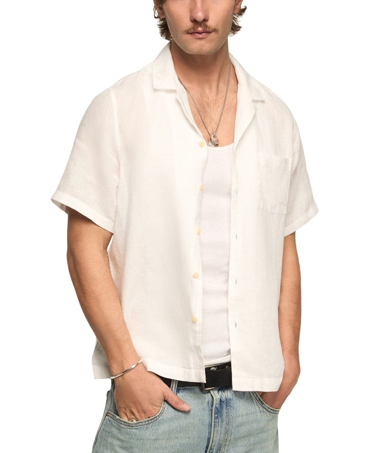 Lucky Brand Men's Short-Sleeve Linen Camp-Collar Shirt - Bright White | Macy's