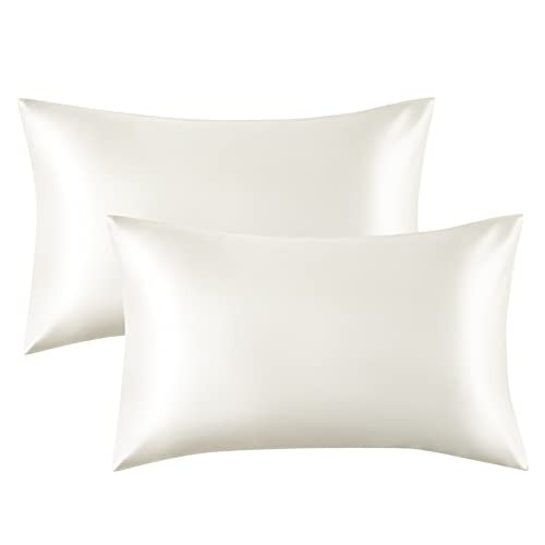 Bedsure Satin Pillowcase for Hair and Skin Queen - Ivory Silk Pillowcase 2 Pack 20x30 inches - Satin | Amazon (US)