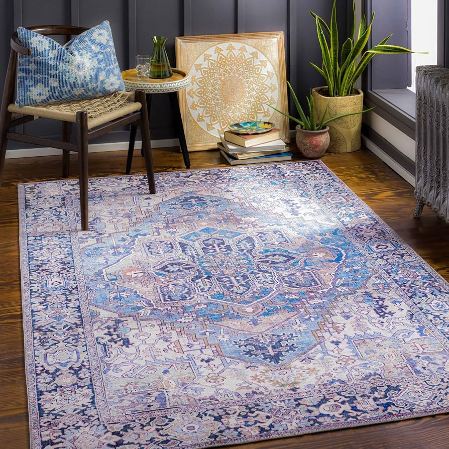 Mark&Day Area Rugs, 9x12 Manche Traditional Denim Area Rug, Blue Lilac Cream Carpet for Living Ro... | Amazon (US)