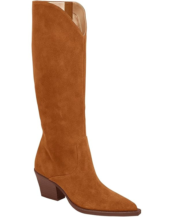 Coutgo Womens Wide Calf Cowboy Boots Suede Knee High Chunky Heel Pointed Toe Western Cowgirl Boot... | Amazon (US)