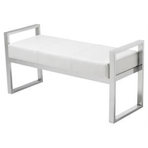 Sunpan Darby 16.5" Modern Faux Leather Bench with Chrome Steel Base in White | Cymax