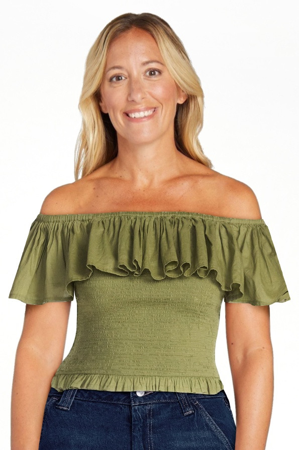 Scoop Women\u2019s and Women\u2019s Plus Off-the-Shoulder Smocked Ruffle Cotton Top, Sizes XS-4X | Walmart (US)