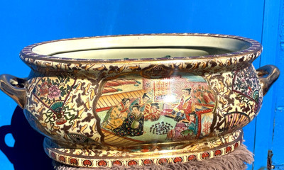 Vintage Chinese Made Satsuma Style Porcelain Foot Bath Planter Jardiniere Koi I | eBay US