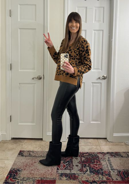 These faux leather pants are 50% off, sweater is on clearance and hurry before these boots are gone! So comfy, chic and all TTS! 🖤 

#fauxleatherpants #womenssweater #womensboots #fauxleatherboots #comfyboots

#LTKstyletip #LTKfindsunder50 #LTKsalealert