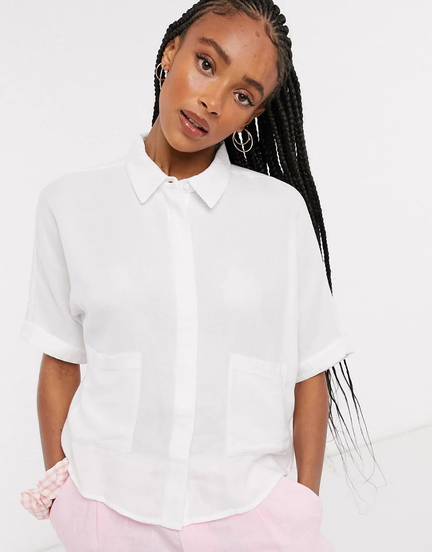 Noisy May gary pocket detail cropped blouse in white | ASOS (Global)