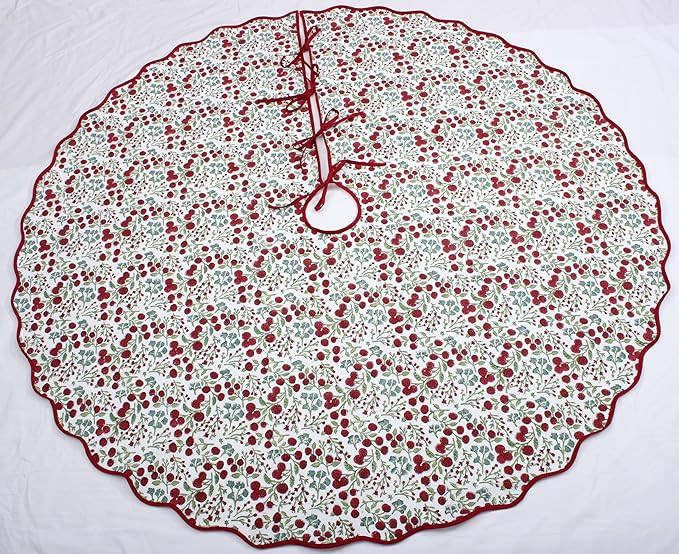 Ridhi Christmas Tree Skirt Floral Block Print Nature Color Christmas Tree Skirt in Cotton, Decora... | Amazon (US)