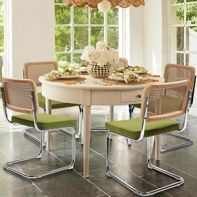 Dining Chairs Set of 4, Modern Rattan Kitchen Chairs, Mid Century Modern Design, Polished Chrome ... | Amazon (US)