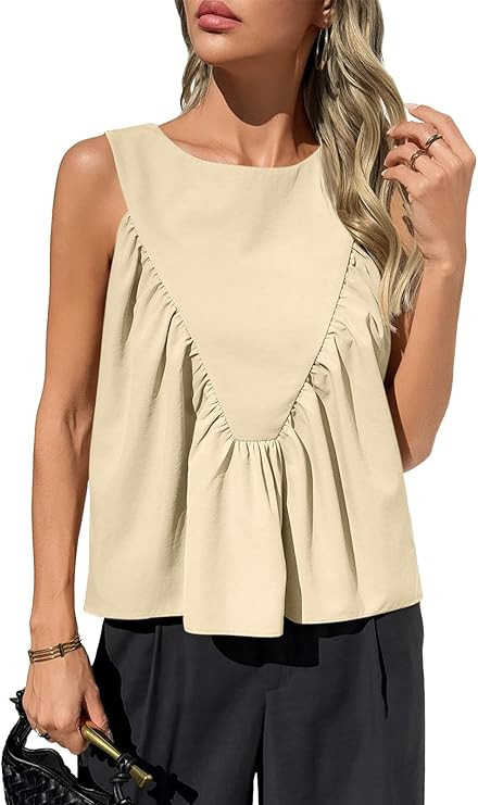 Cicy Bell Womens Peplum Babydoll Tank Tops Summer Sleeveless Loose T Shirts Casual Shirred Flowy ... | Amazon (US)