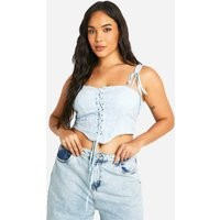 Womens Plus Broderie Lace Up Corset Top - Blue - 14 | boohoo (US & Canada)