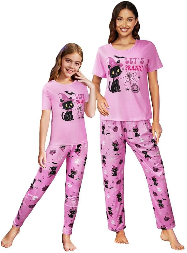 MyFav Mommy and Me Pajamas Heart Print Sleepwear Family Matching Short Sleeve Nightwear | Amazon (US)