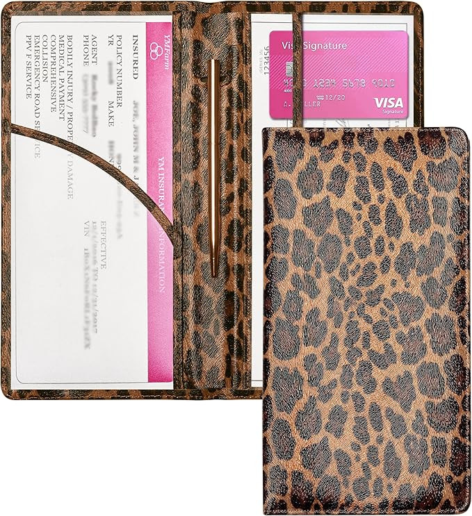 Yarnic Leopard Car Registration and Insurance Holder, Car Document Holder with Magnetic Closure, ... | Amazon (US)