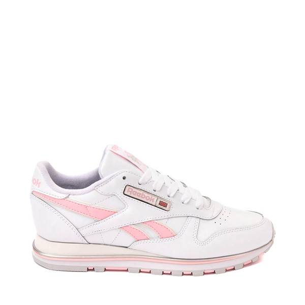 Womens Reebok Classic Leather Clip Athletic Shoe - White / Pink / Silver | Journeys