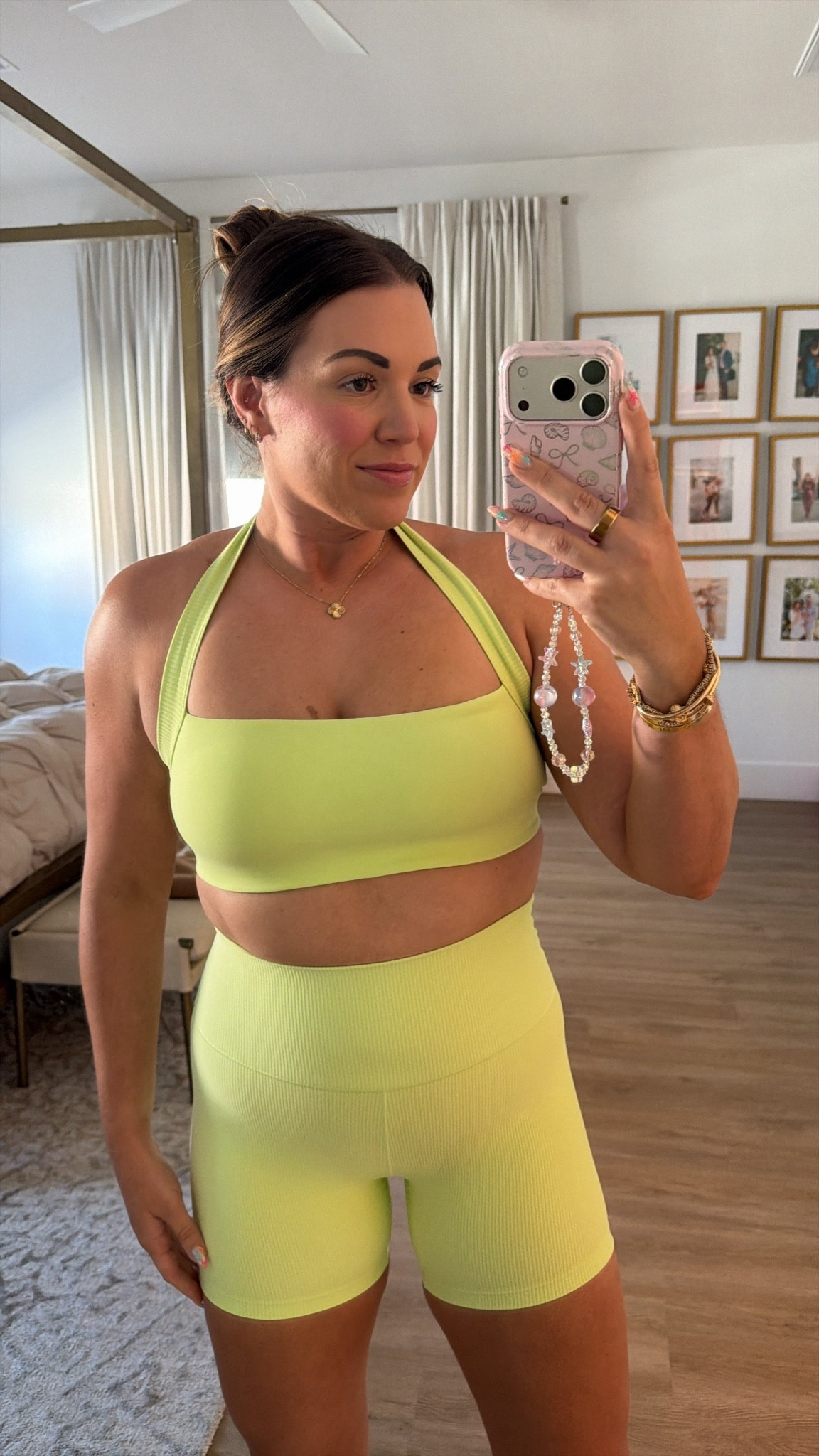 curvy midsize lemon lime green ribbed workout set for summer! wearing size large in halter sports bra and biker shorts 💚

#LTKMidsize #LTKfitnessgoals #LTKActive