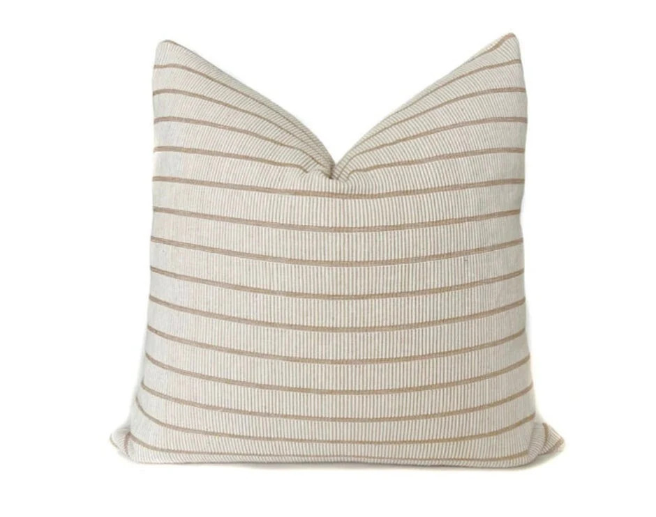 Textured Striped Pillow Cover: Cream & Tan Cotton Blend, Minimalist Coastal Decor | Etsy (Global)