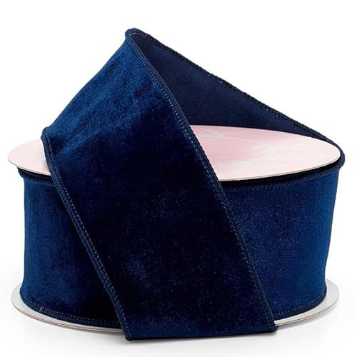 Paper Mart Navy Velvet Wired Ribbon, 2.5 Inches Wide x 10 Yards, Wedding or Holiday Ribbon for Decorations | Amazon (US)