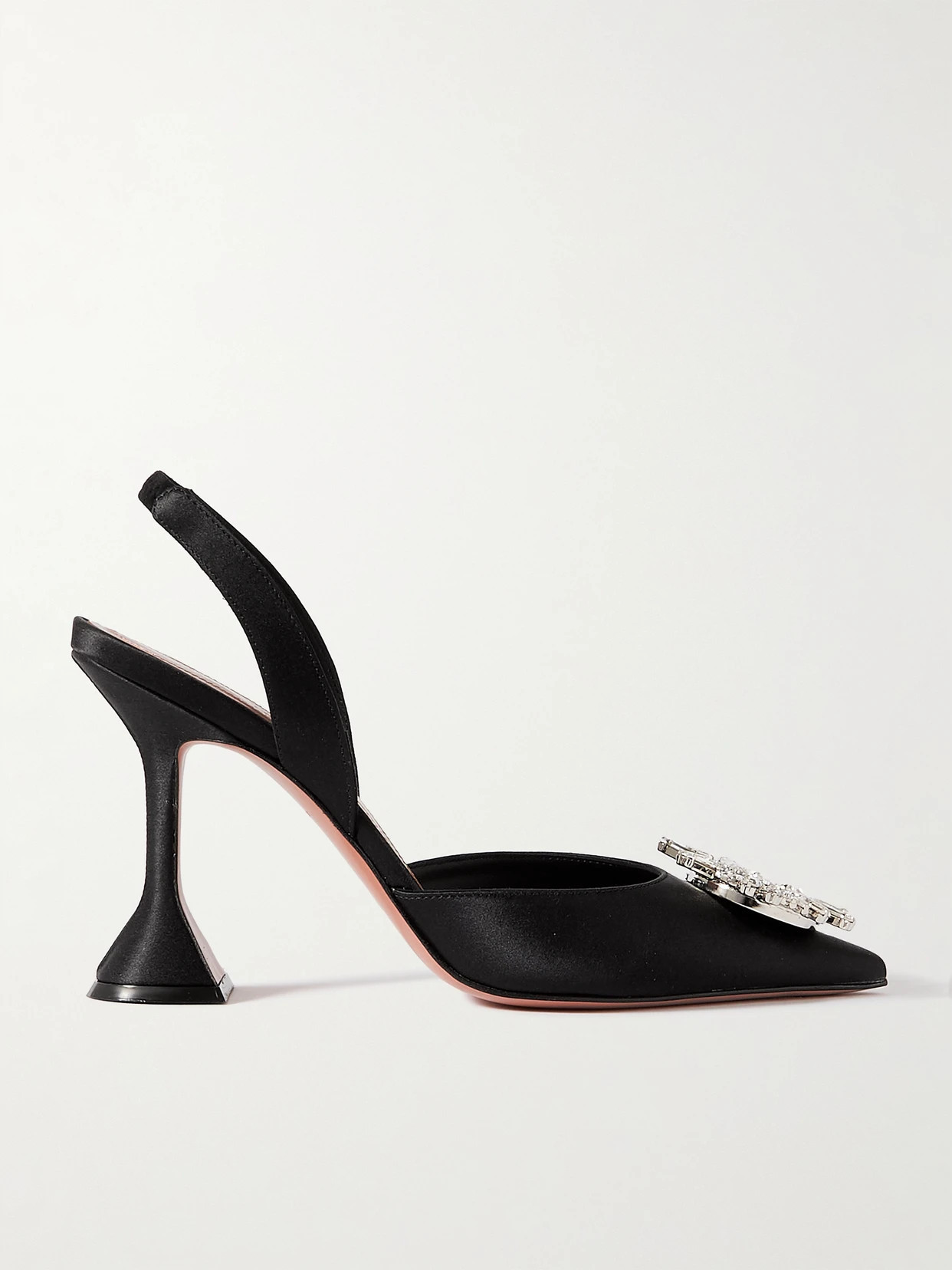 Amina Muaddi - Begum Swarovski Crystal-embellished Satin Slingback Pumps - Black | NET-A-PORTER (UK & EU)