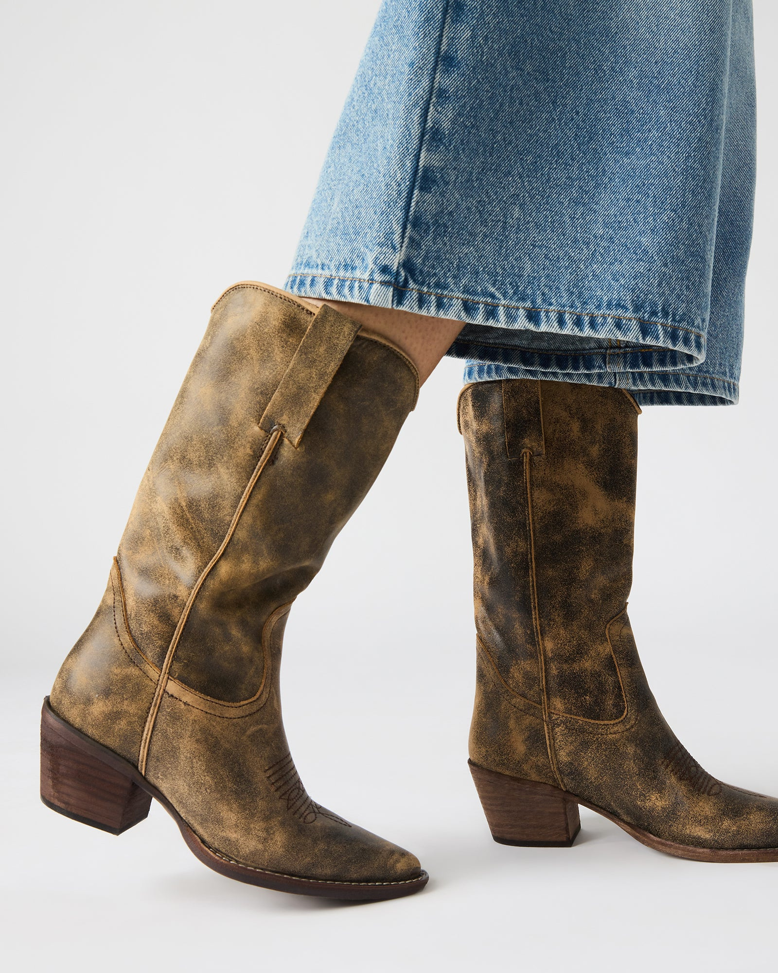 ALBANY Brown Distressed Pointed-Toe Women's Western Boot | Steve Madden (US)