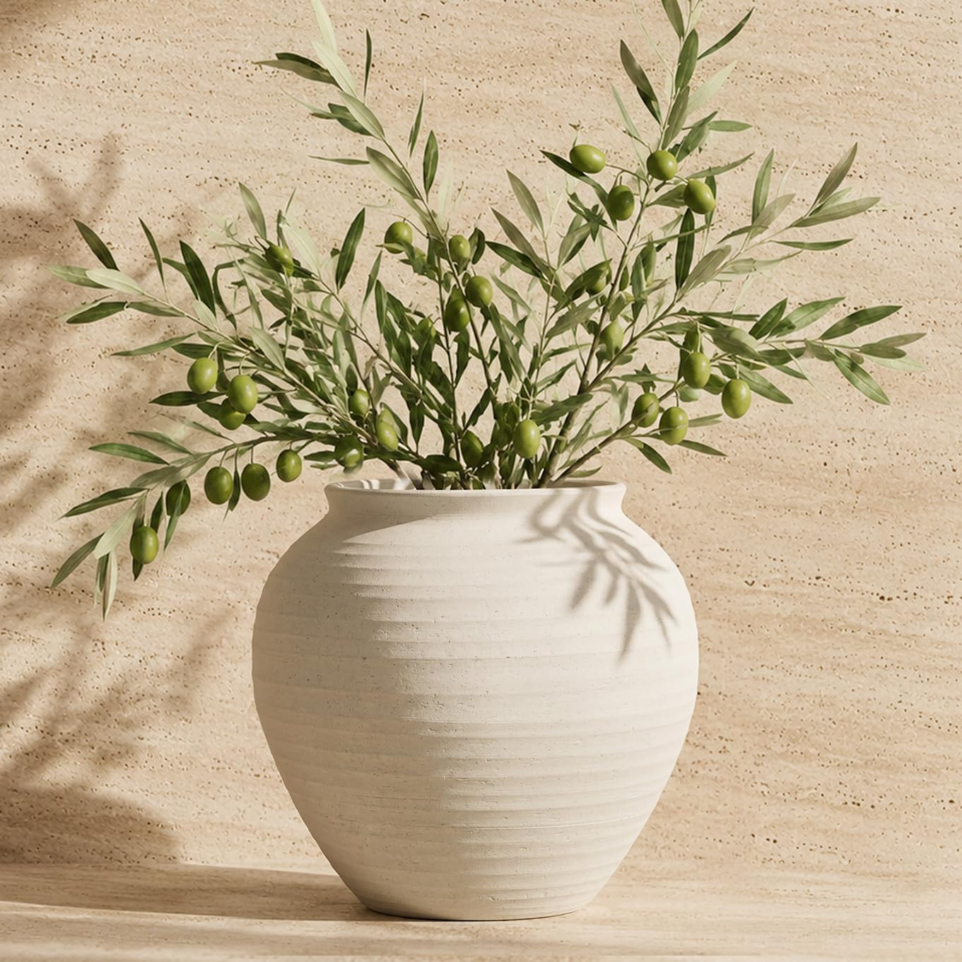 YVTVY Ceramic Vase 6.7", Textured Ribbed Flower Vase for Pampas Grass, Cream Beige Wabi-Sabi Handmade Pottery Vase, Rustic Farmhouse Table Centerpiece for Entryway Shelf Nightstand Decor | Amazon (US)