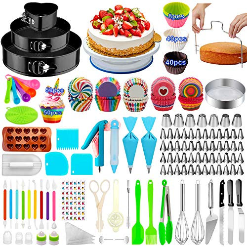 Cake Decorating Supplies,493 PCS Cake Decorating Kit 3 Packs Springform Cake Pans, Cake Rotating Tur | Amazon (US)